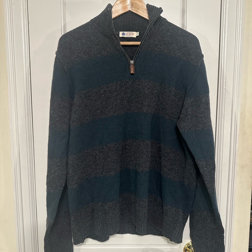J. Crew Green and Gray 1/4 Zip Sweater